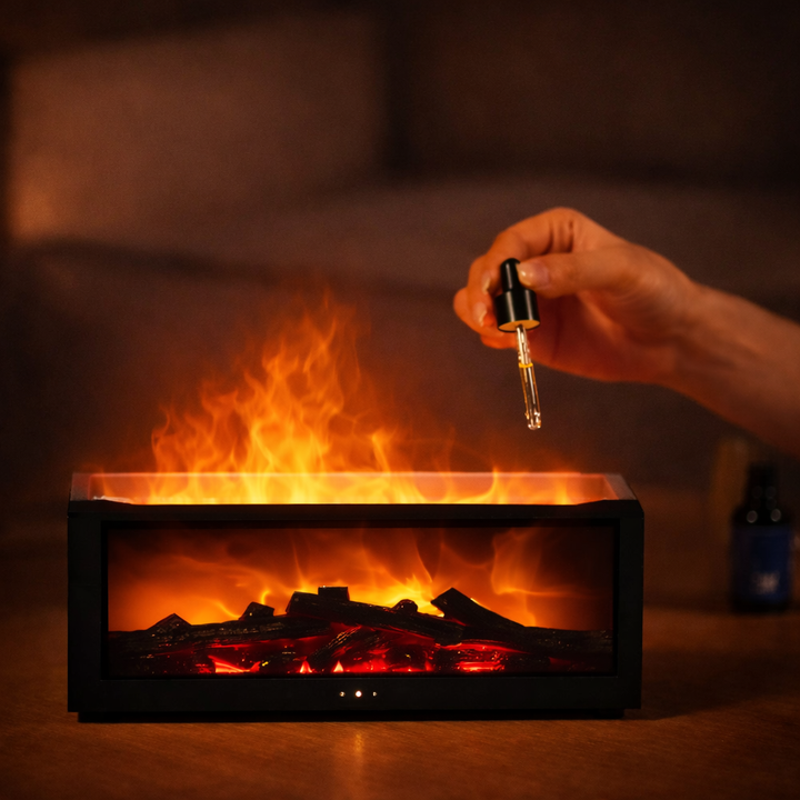 FLAMEABOX     Diffusore di aromi dal design moderno con suggestivo effetto fiamma realistica e luce calda